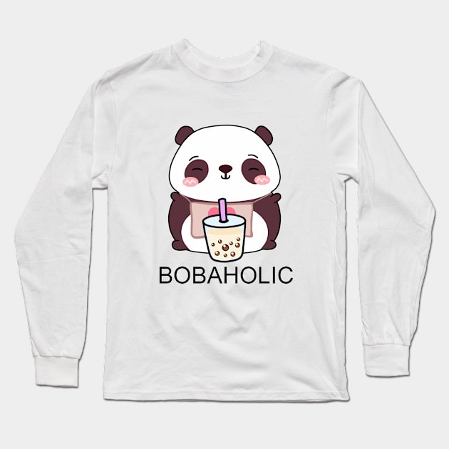 Cute Little Bobaholic Panda Loves Boba! Long Sleeve T-Shirt by SirBobalot